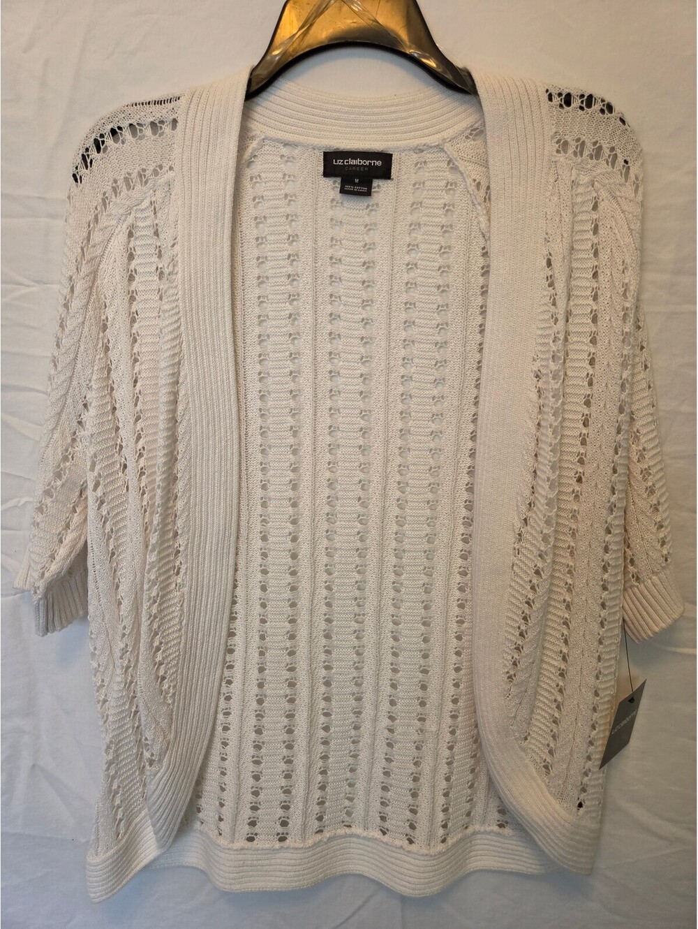 Liz Claiborne Career Women's White Open Knit Cotton Cardigan Sweater, Size M, Nw